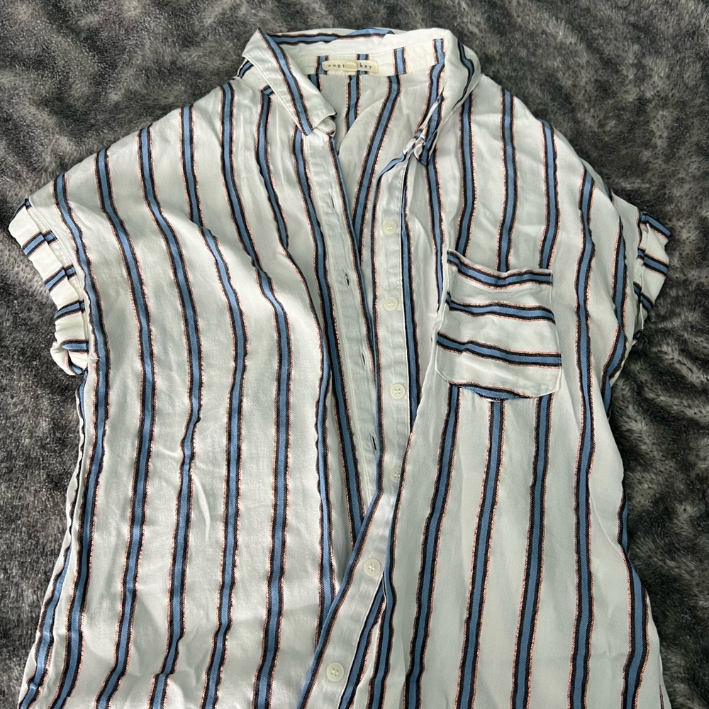 Copper Key Blue and White Casual Button Down Shirt